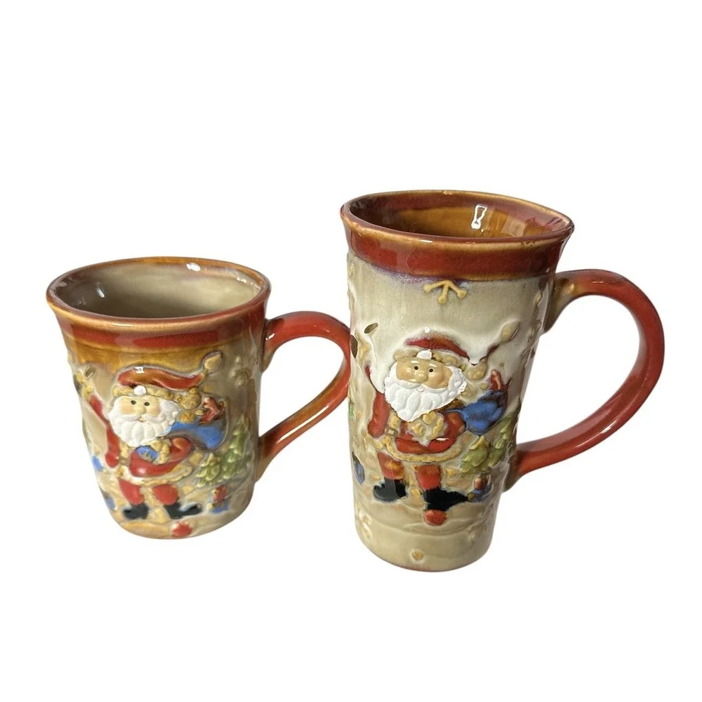 Vintage‎ Coffee Mug Cup Christmas Santa Set Of 2 Holiday Y2K
